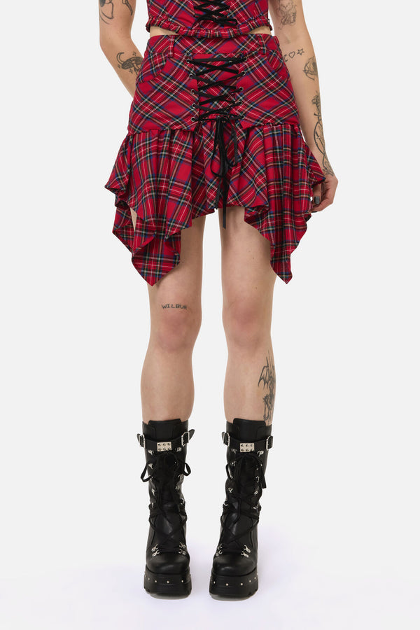 Black Friday - Rad Goth Hanky Tartan Skort - black-red