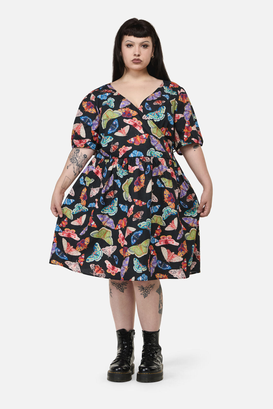 Black Friday - Curve Swarm Goth Wrap Dress - multi
