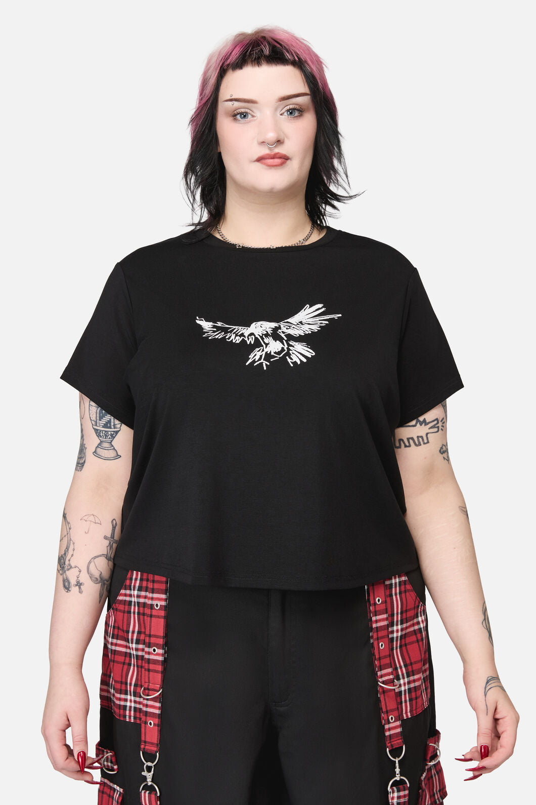 Black Friday - Curve Corbeau Print Fitted T-Shirt - black