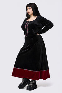 Black Friday - Curve Squire Goth Velour Midi Skirt - black