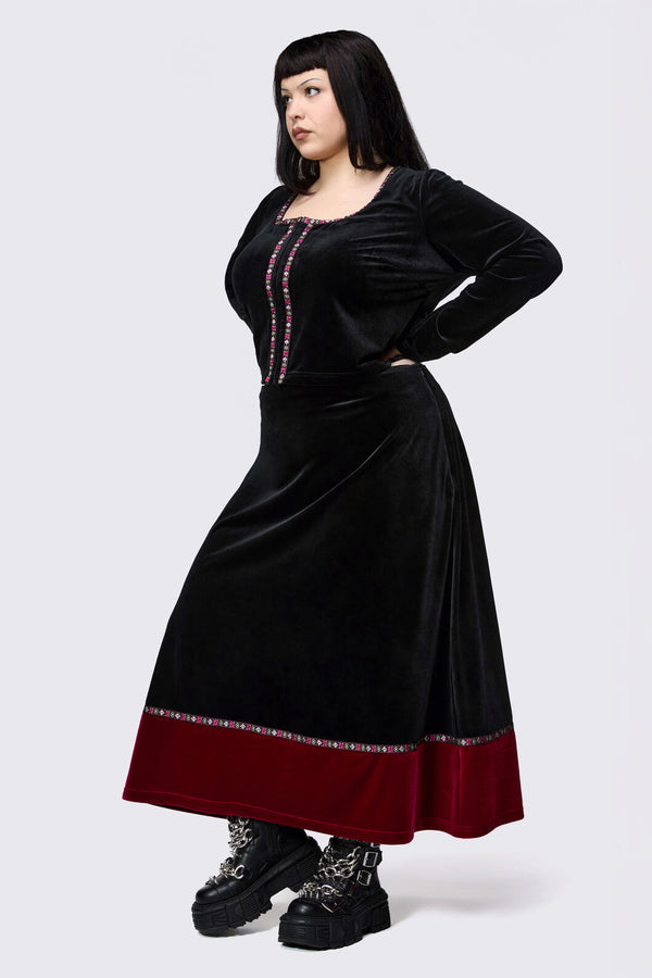 Black Friday - Curve Squire Goth Velour Midi Skirt - black