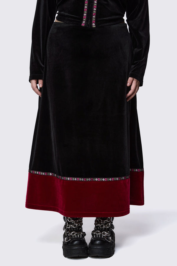 Black Friday - Curve Squire Goth Velour Midi Skirt - black