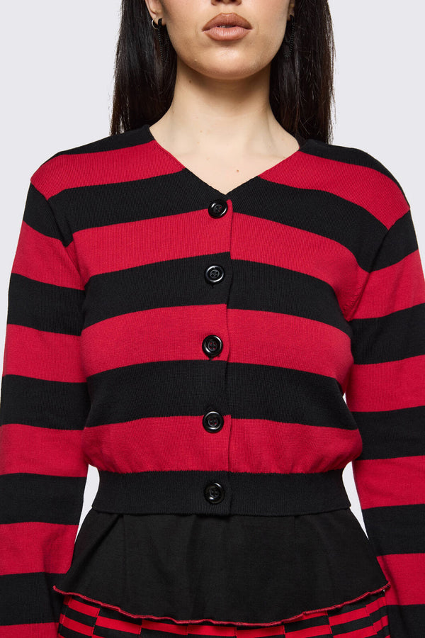 Black Friday - Trad Emo Big Stripe Cardigan - black-red