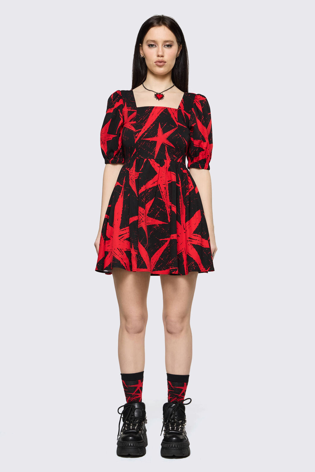 Black Friday - Trad Emo Star Graphic Dress - black-red