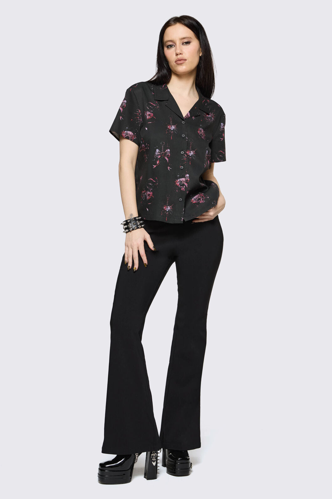 Black Friday - Trad Emo Skull Artwork Blouse - black