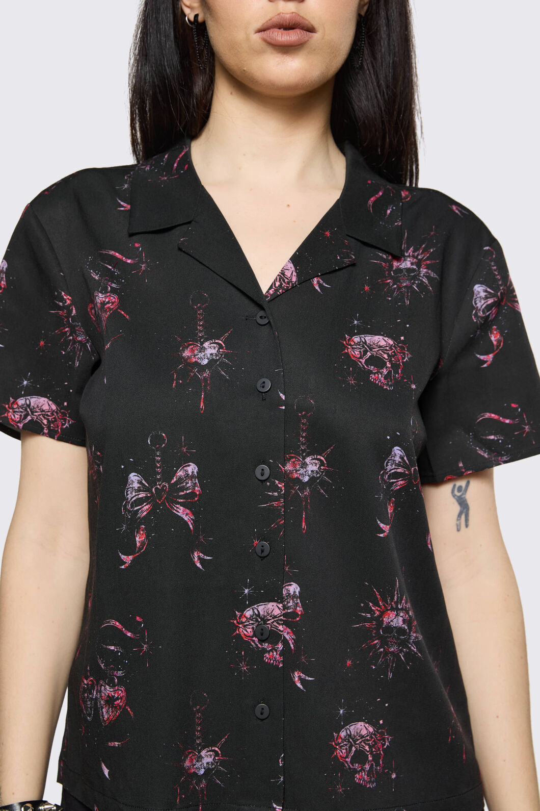 Black Friday - Trad Emo Skull Artwork Blouse - black