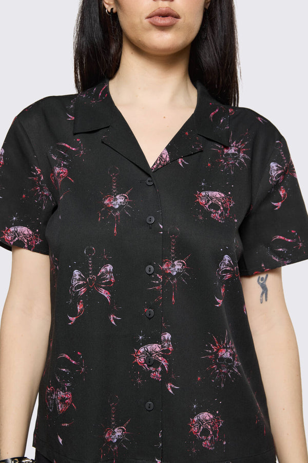 Black Friday - Trad Emo Skull Artwork Blouse - black