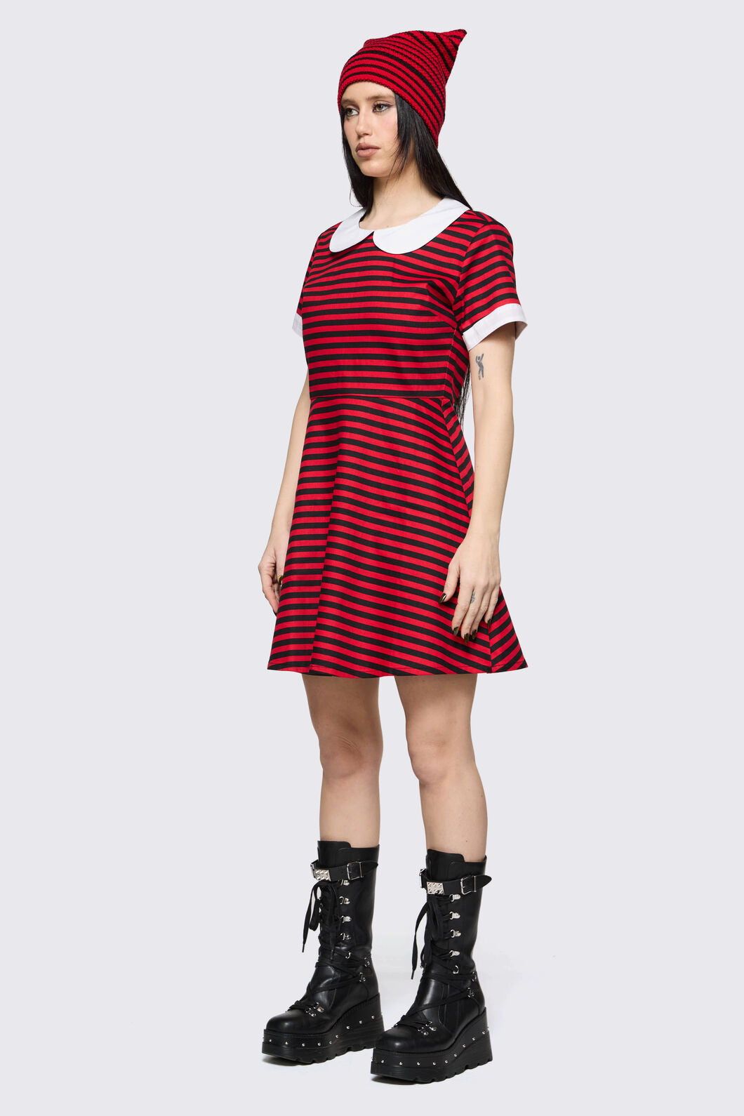 Black Friday - Trad Emo Stripe Skater Dress - black-red