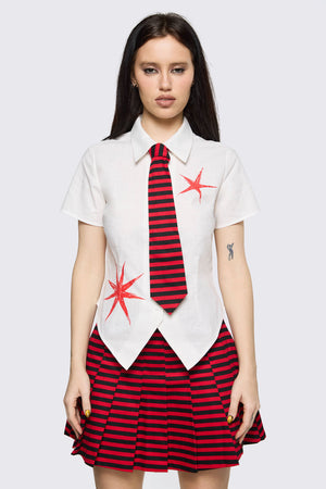 Black Friday - Trad Emo Tie Fitted Blouse - off-white