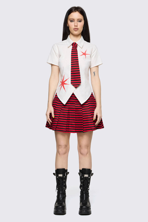 Black Friday - Trad Emo Tie Fitted Blouse - off-white