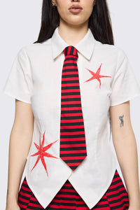 Black Friday - Trad Emo Tie Fitted Blouse - off-white