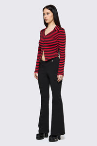 Black Friday - Trad Emo Stripe Jersey Top - black-red