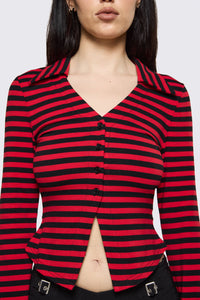 Black Friday - Trad Emo Stripe Jersey Top - black-red