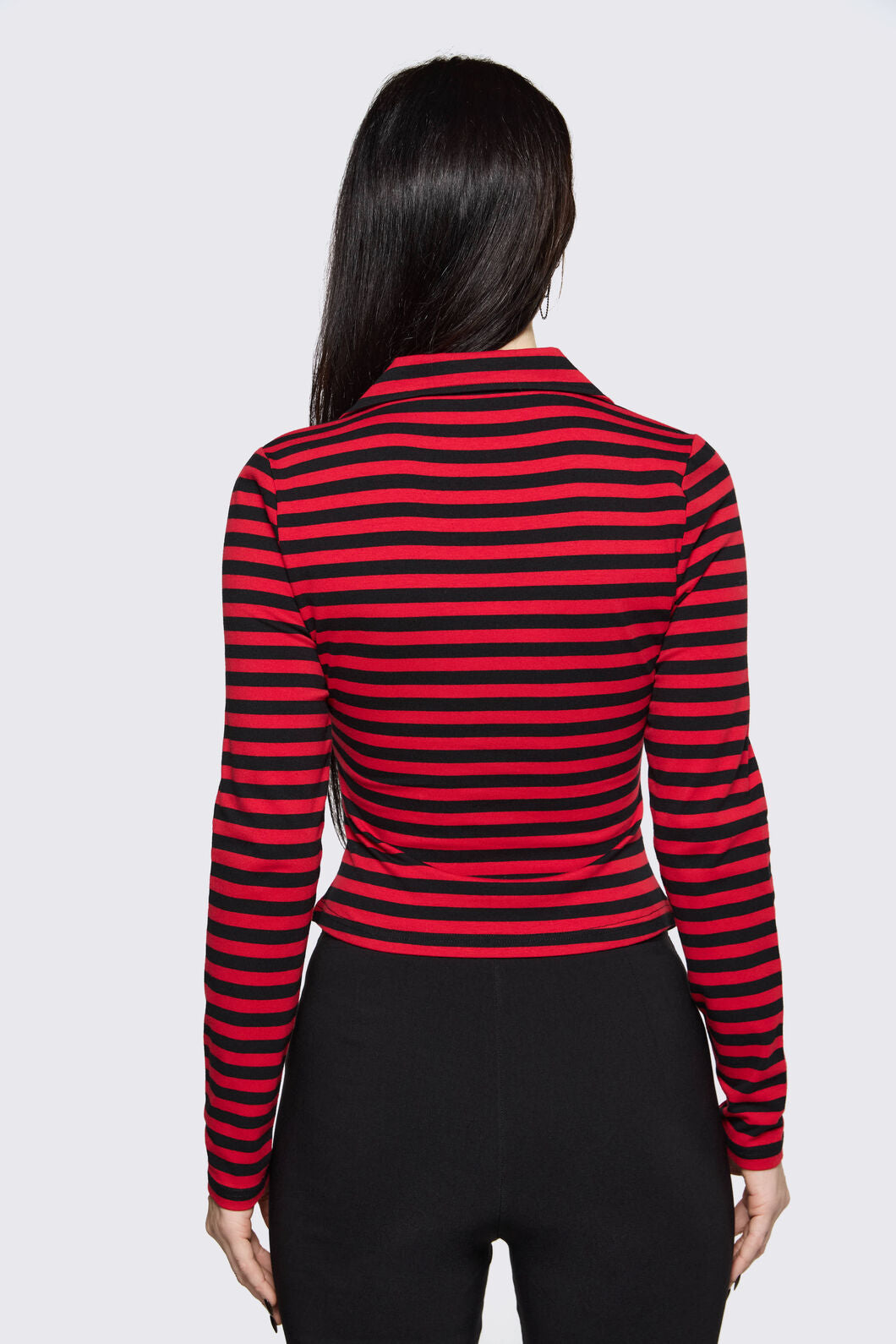 Black Friday - Trad Emo Stripe Jersey Top - black-red