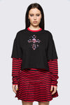 Black Friday - Trad Emo Crop Stripe T-Shirt - black-red