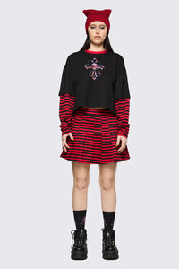 Black Friday - Trad Emo Crop Stripe T-Shirt - black-red