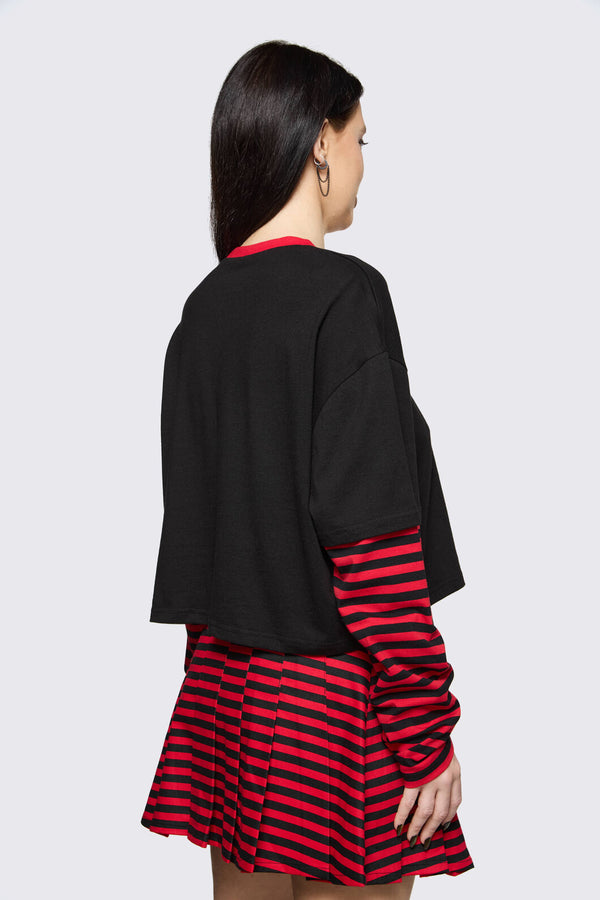 Black Friday - Trad Emo Crop Stripe T-Shirt - black-red