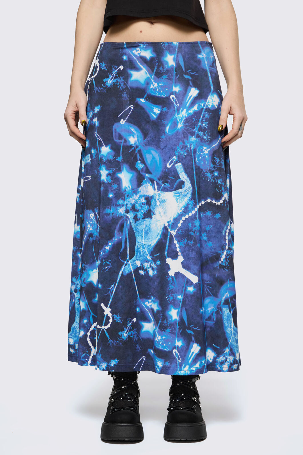 Black Friday - Cyanotype Goth Midi Skirt - blue