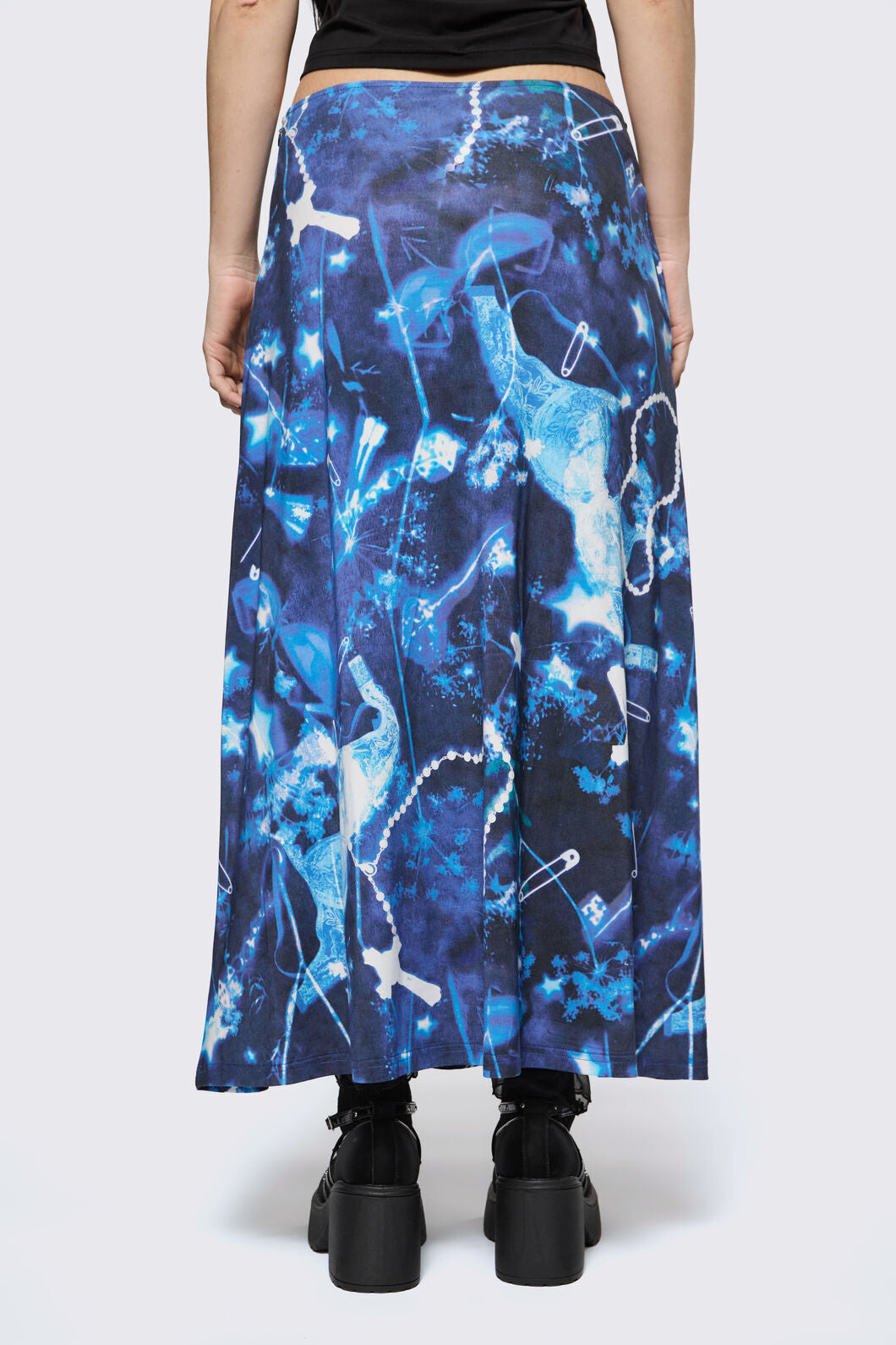 Black Friday - Cyanotype Goth Midi Skirt - blue