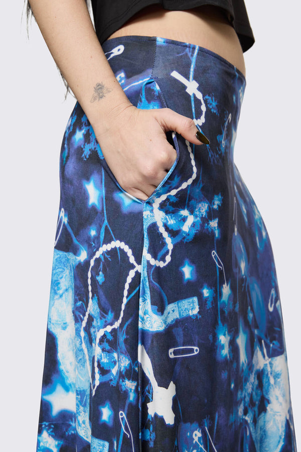 Black Friday - Cyanotype Goth Midi Skirt - blue