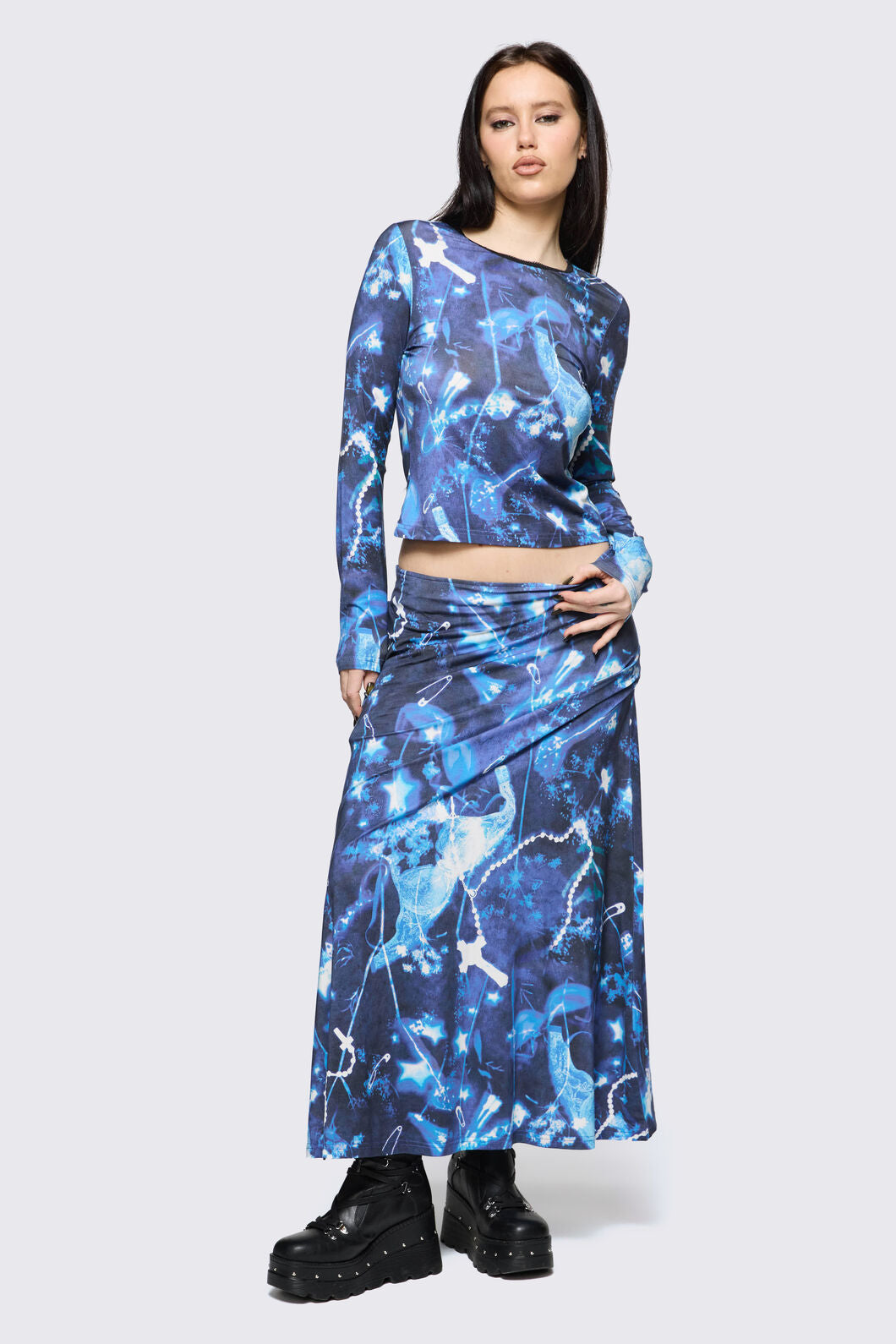 Black Friday - Cyanotype Goth Midi Skirt - blue