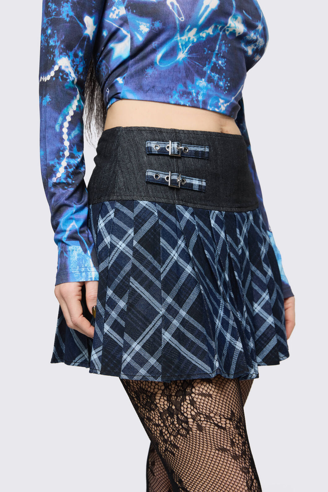 Black Friday - Disheveled Denim Mini Skort - blue