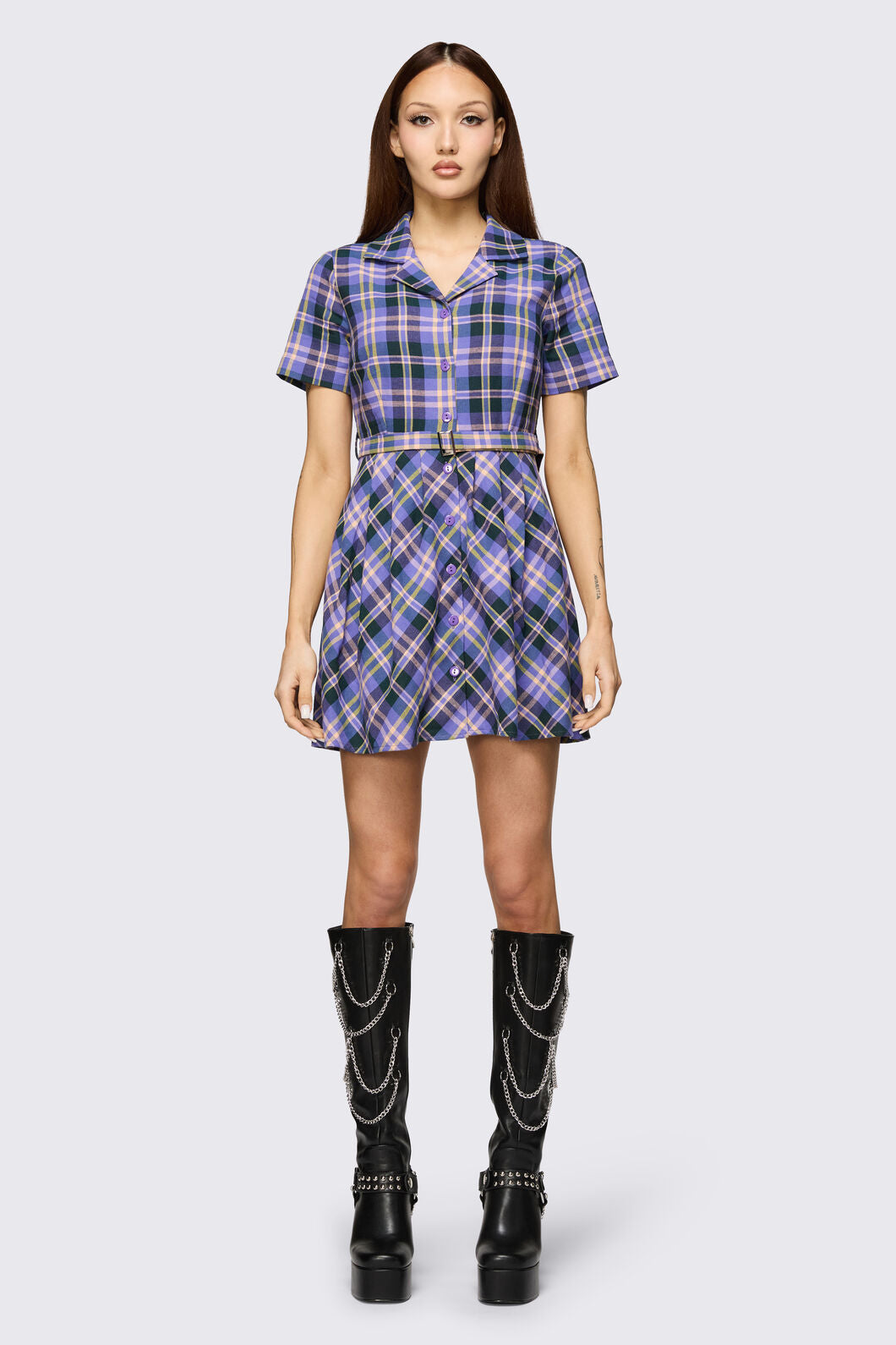 Black Friday - Stuck In Your Head Tartan Dress - purple