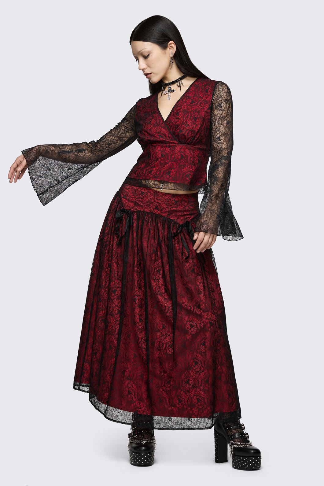 Black Friday - Sunday Lace Top - black-red