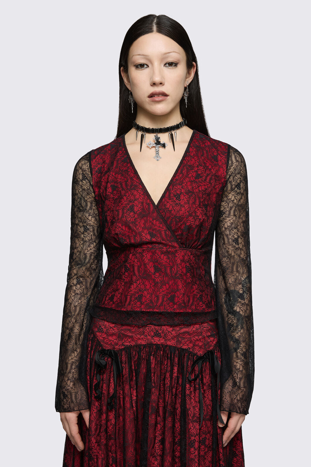 Black Friday - Sunday Lace Top - black-red