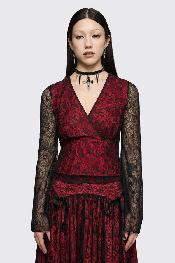 Black Friday - Sunday Lace Top - black-red
