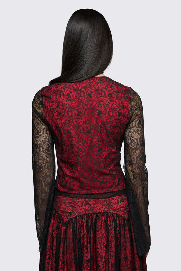 Black Friday - Sunday Lace Top - black-red