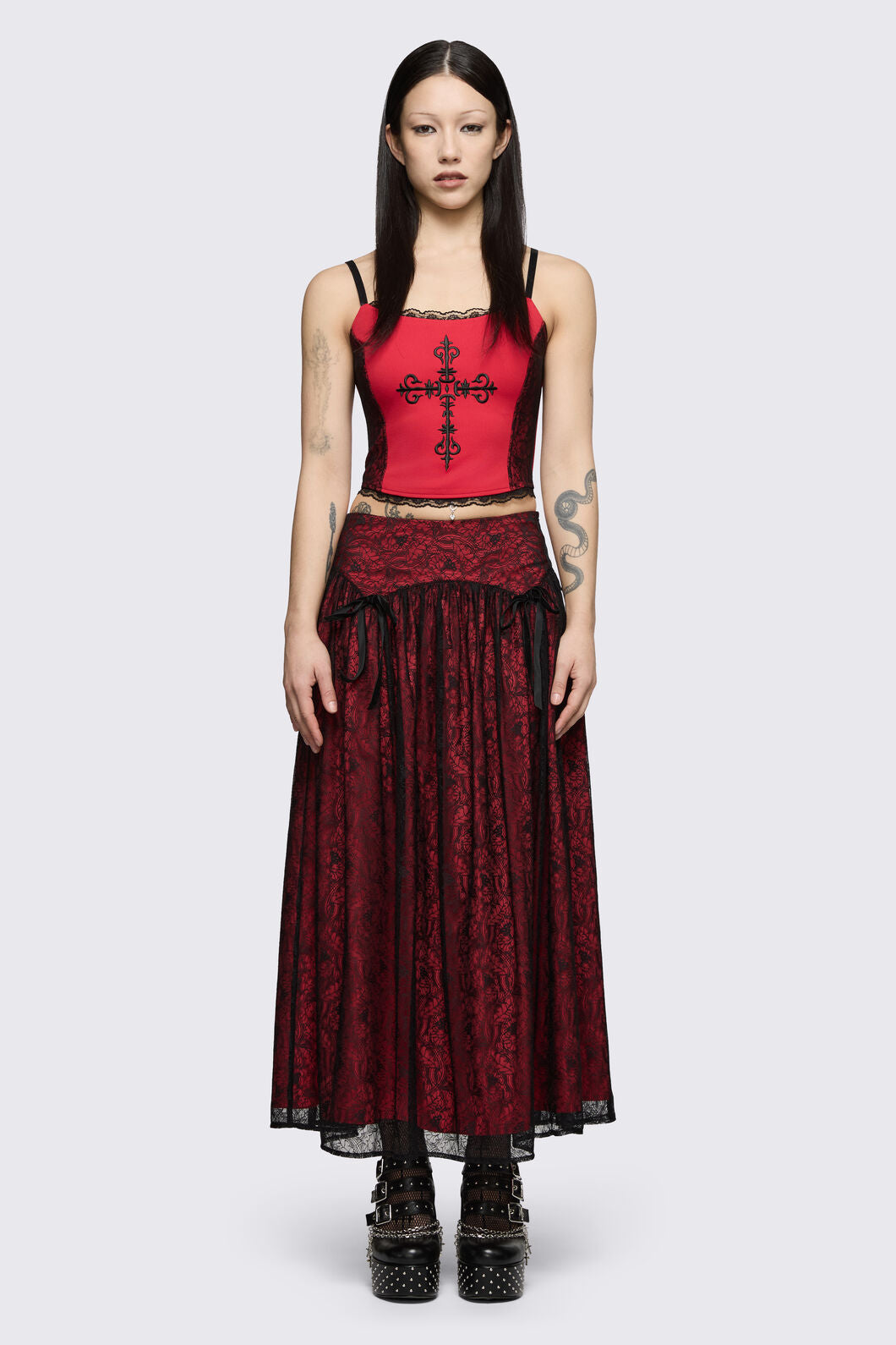 Black Friday - Sunday Lace Skirt - black-red