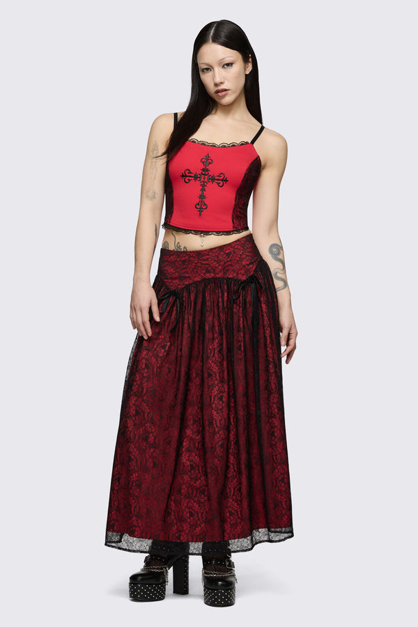 Black Friday - Sunday Lace Skirt - black-red