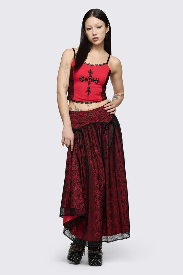 Black Friday - Sunday Lace Skirt - black-red
