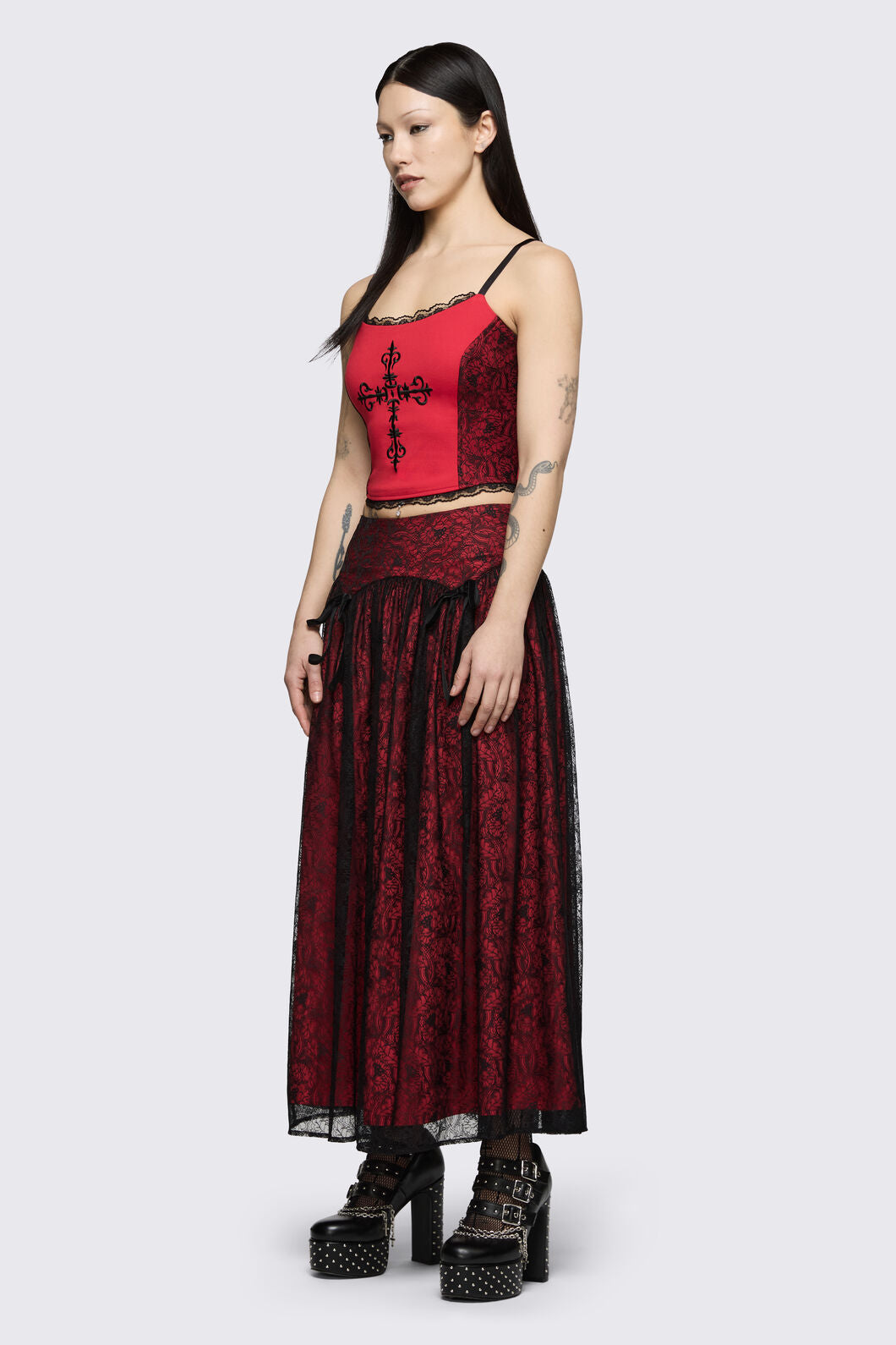 Black Friday - Sunday Lace Skirt - black-red