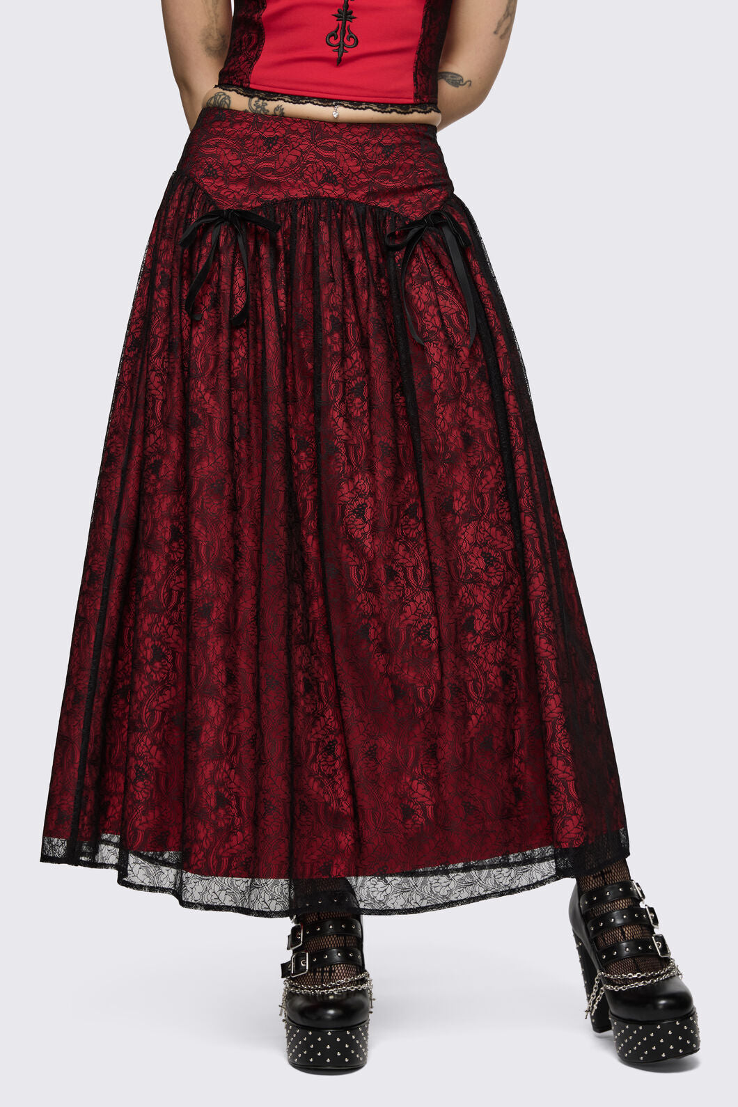 Black Friday - Sunday Lace Skirt - black-red