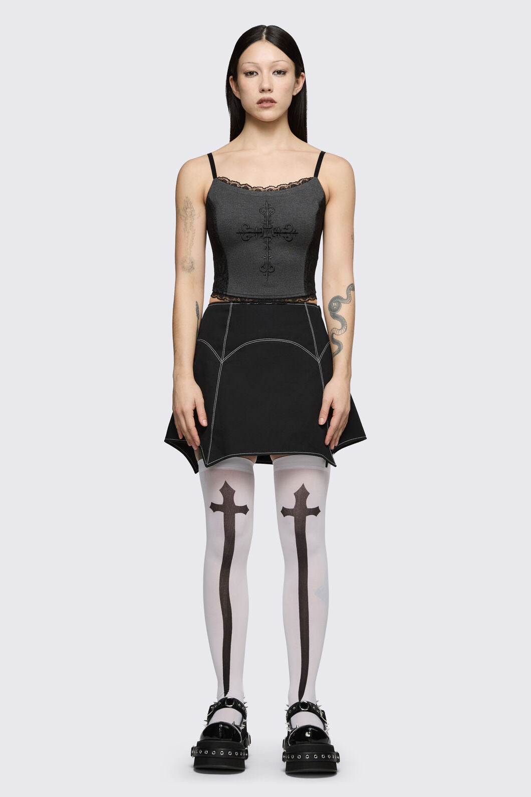 Black Friday - Sunday Motif Corset Tank - black-grey