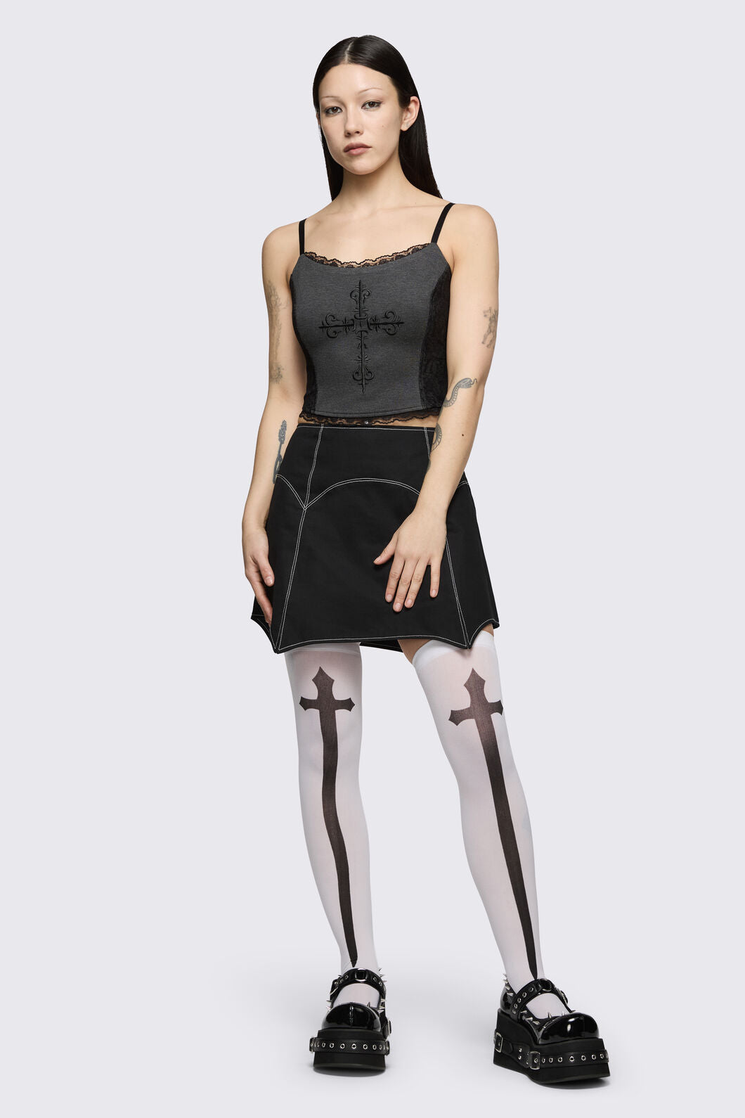 Black Friday - Sunday Motif Corset Tank - black-grey