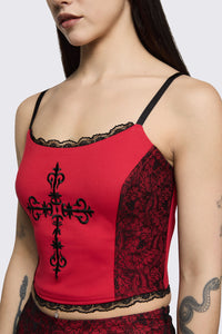 Black Friday - Sunday Motif Corset Tank - black-red