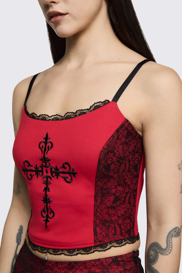 Black Friday - Sunday Motif Corset Tank - black-red