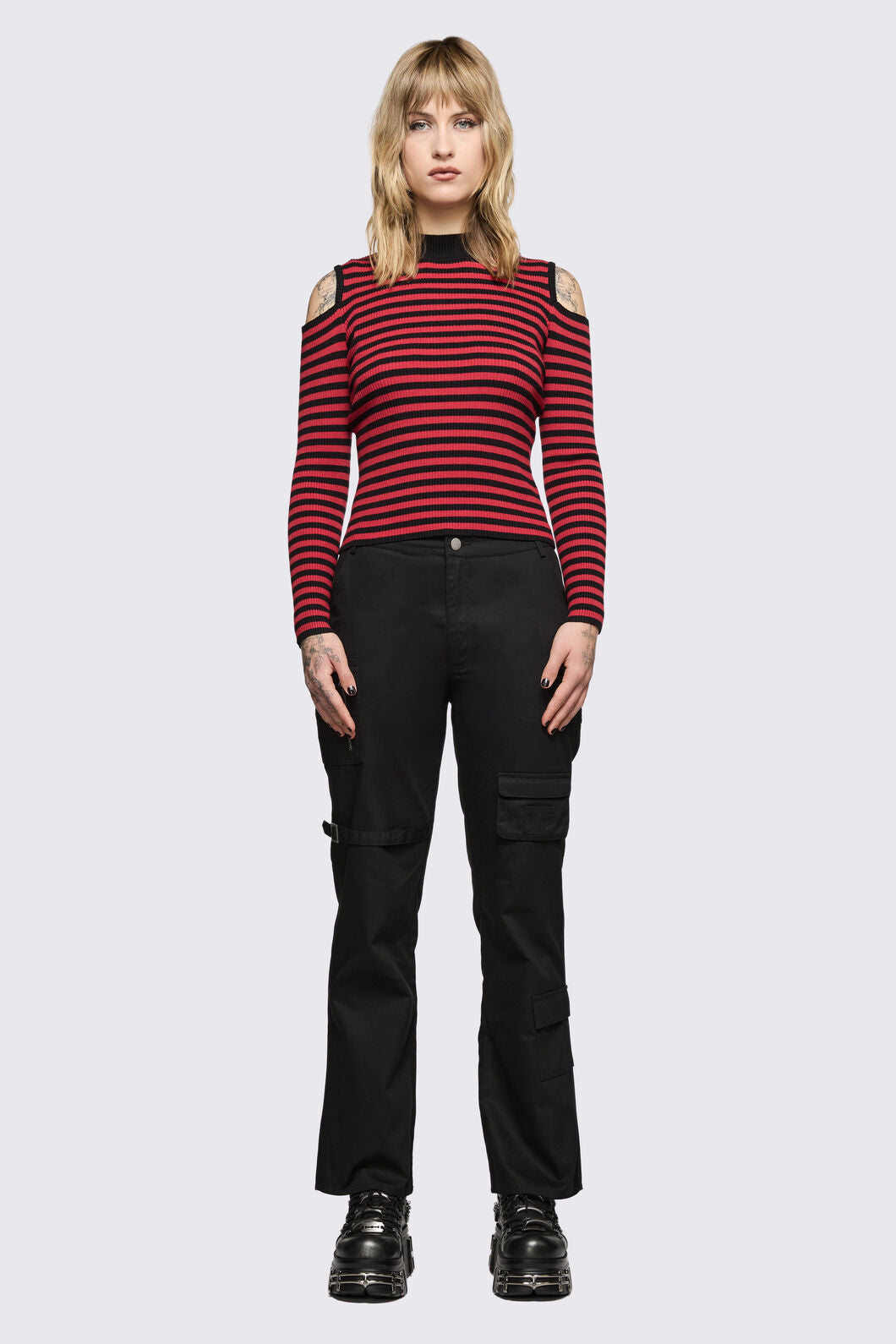 Black Friday - Consume Stripe Knit Top - black-red