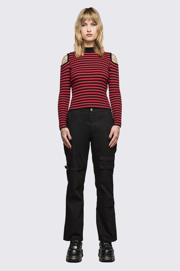 Black Friday - Consume Stripe Knit Top - black-red
