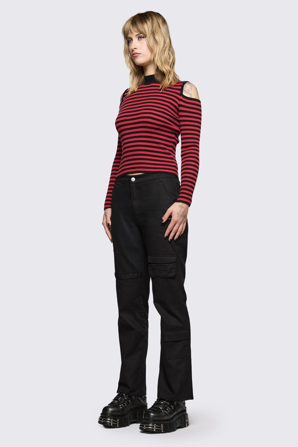 Black Friday - Consume Stripe Knit Top - black-red
