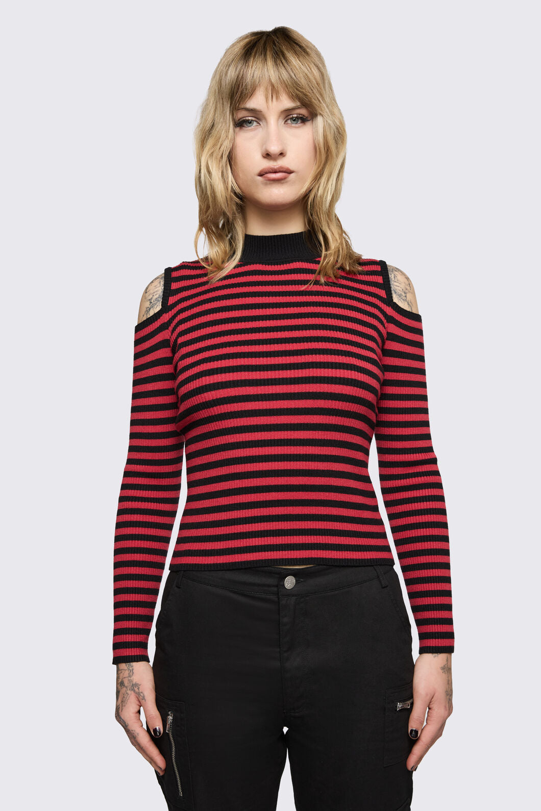 Black Friday - Consume Stripe Knit Top - black-red