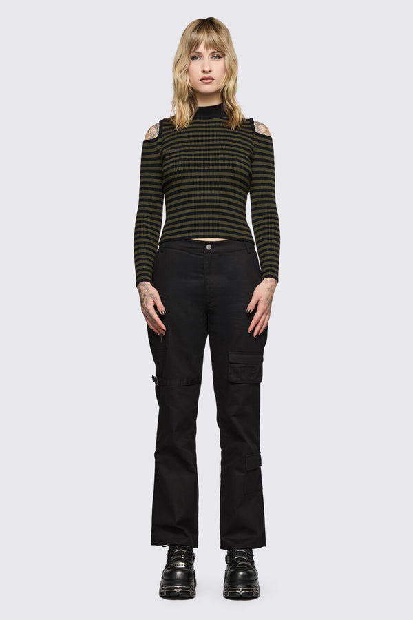 Black Friday - Consume Stripe Knit Top - black-olive