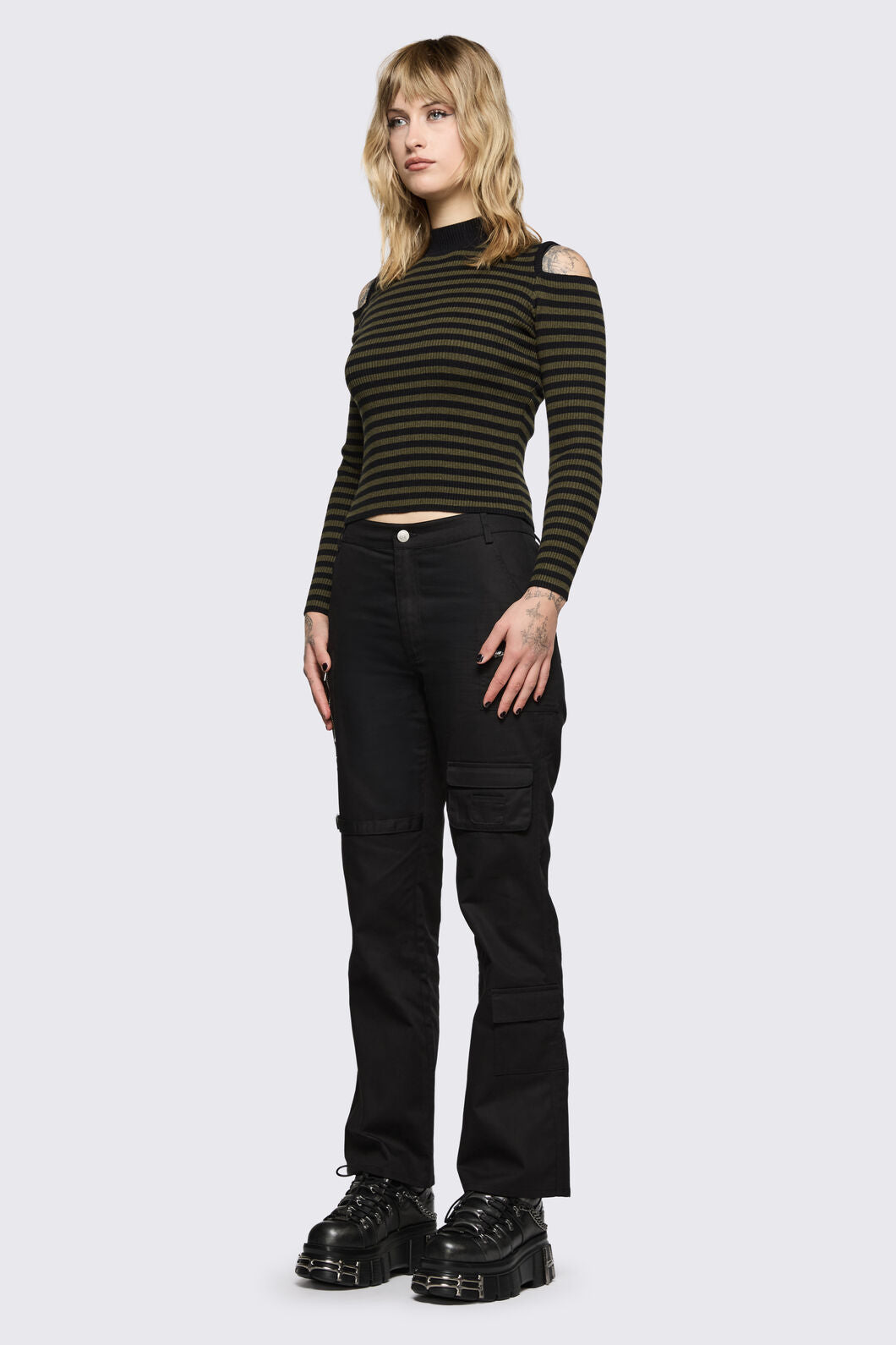 Black Friday - Consume Stripe Knit Top - black-olive