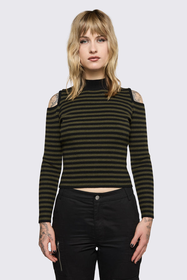 Black Friday - Consume Stripe Knit Top - black-olive
