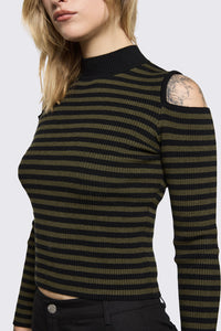 Black Friday - Consume Stripe Knit Top - black-olive