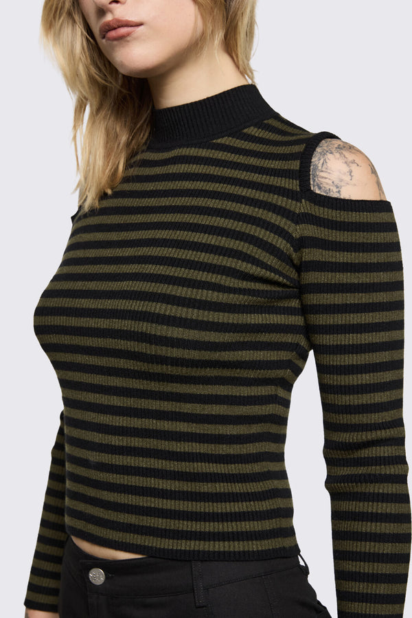 Black Friday - Consume Stripe Knit Top - black-olive