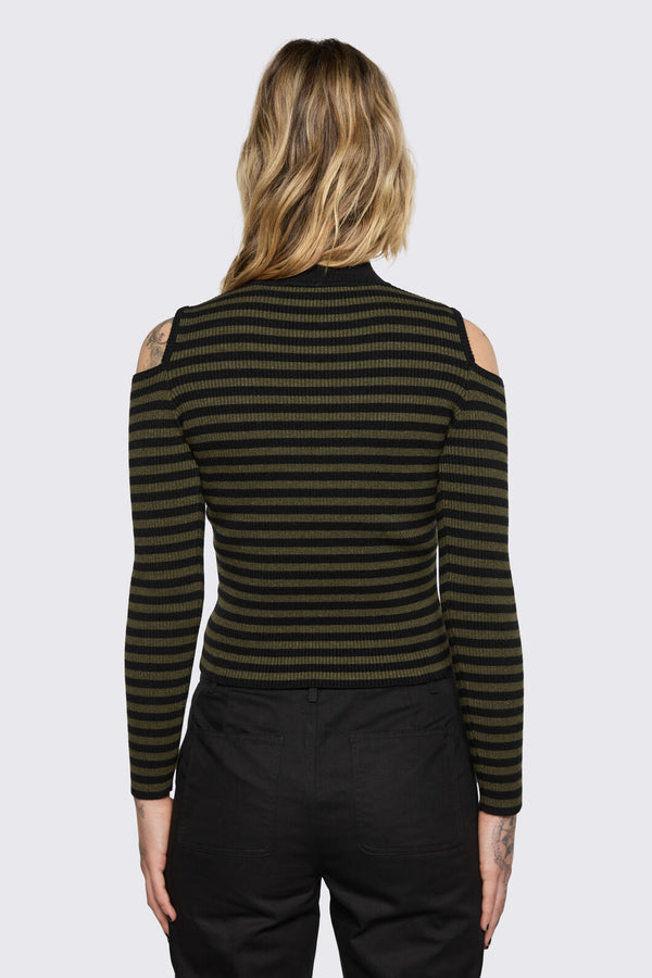 Black Friday - Consume Stripe Knit Top - black-olive